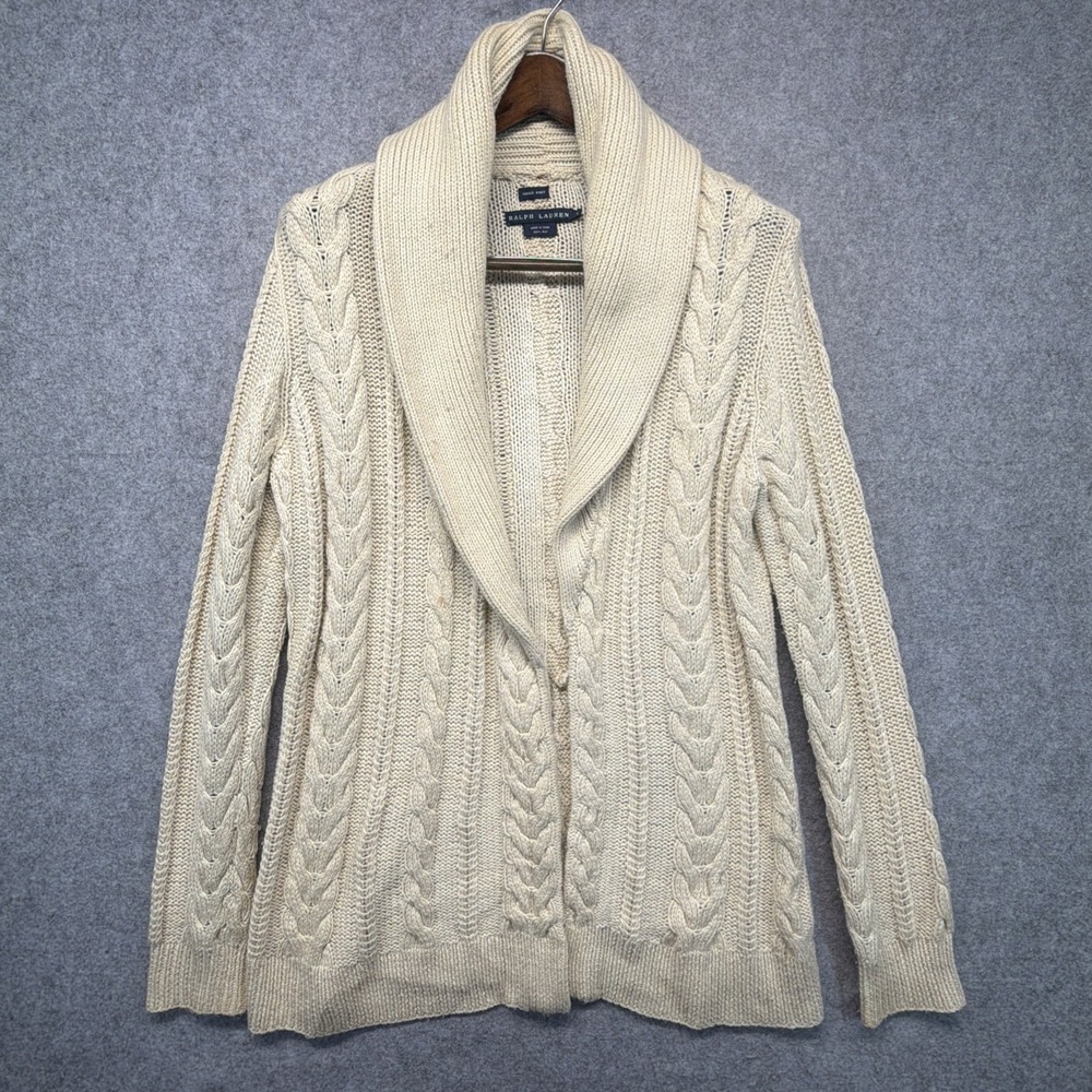 Ralph Lauren Hand Knit Silk Cardigan Sweater Womens Large MISSING BUTTON